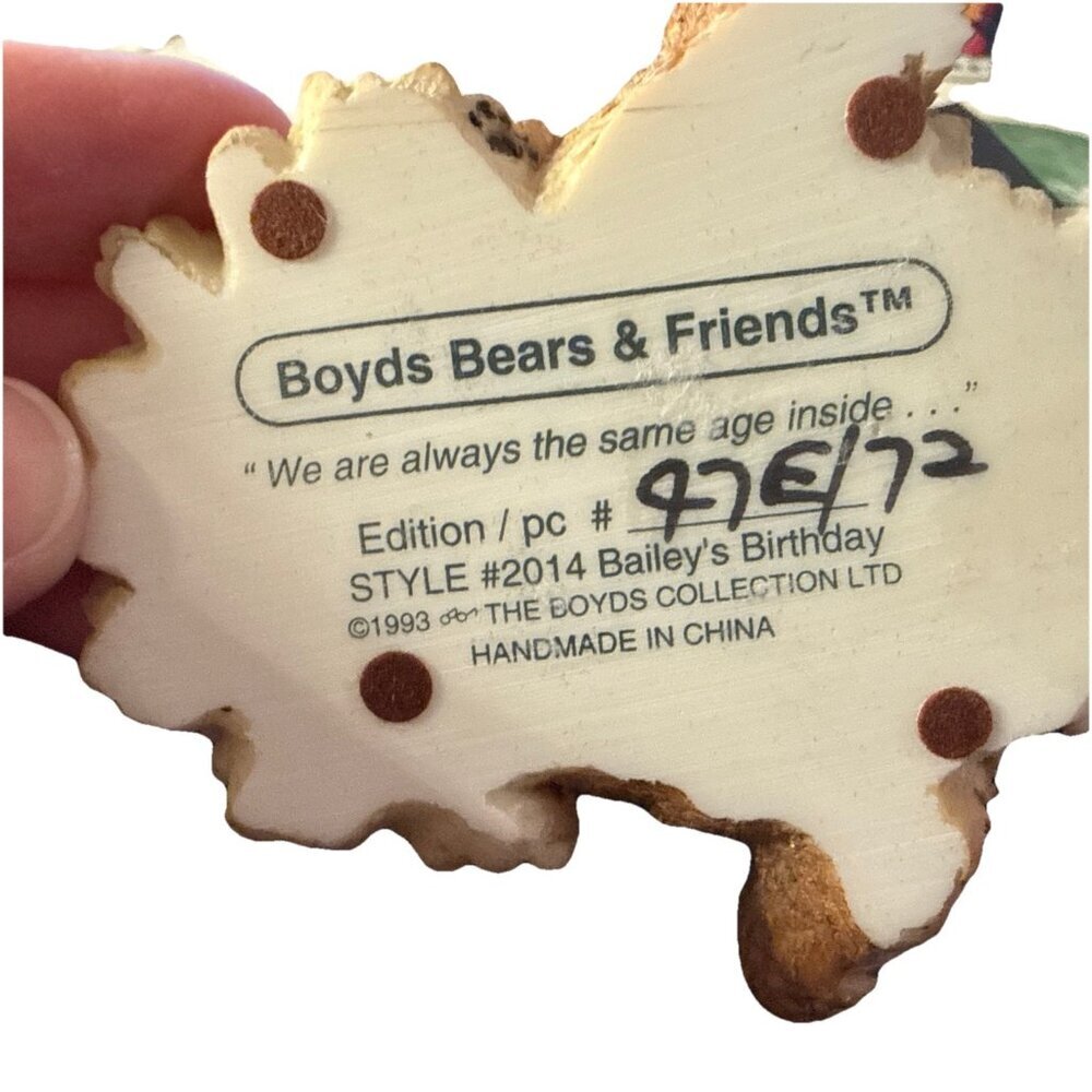Vtg 1993 Boyds Bears & Friends Bailey’s Birthday Candle Figurine #2014 - Picture 6 of 6